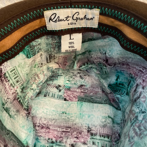 Robert Graham Brown Wool Fedora Hat With Silk Printed Lining Large - Picture 7 of 7